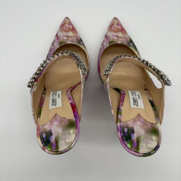 Jimmy Choo Satin Floral Bing Crystal Heels - Picture 5 of 7
